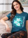 Wildly Grateful Women’s Cotton Lounge Set – Graphic Tee & Printed Pajama Pants Co-Ord Set