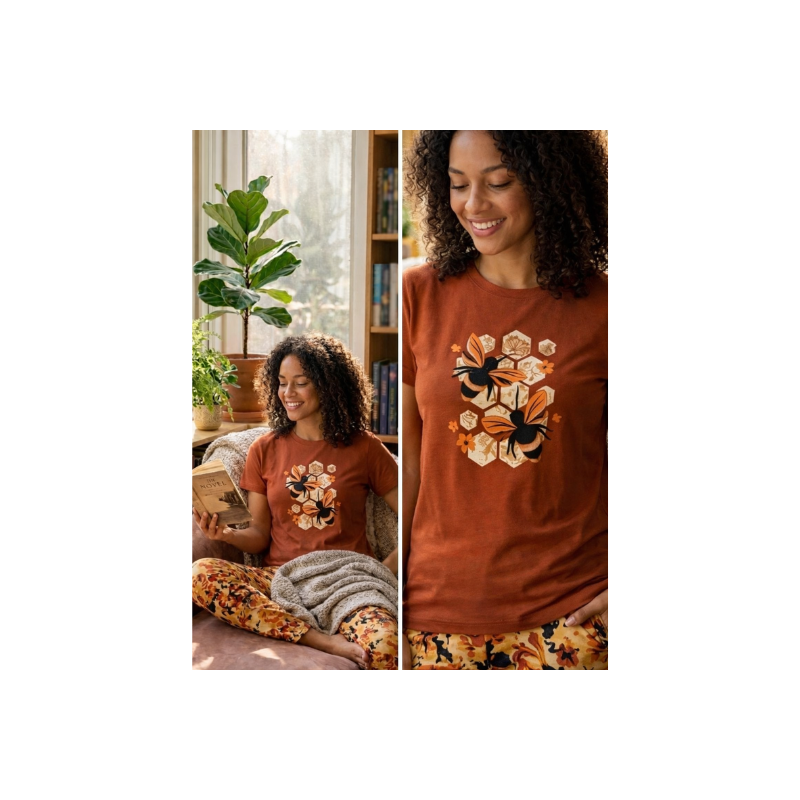 Stylish Bee Design Nightsuit T-Shirt & Pajama Set - Image 5
