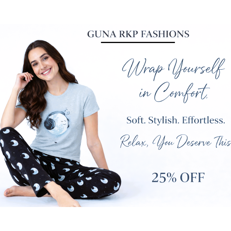 Moon Vibes Cotton Lounge Set – Bio Wash Soft Pajama with Pocket