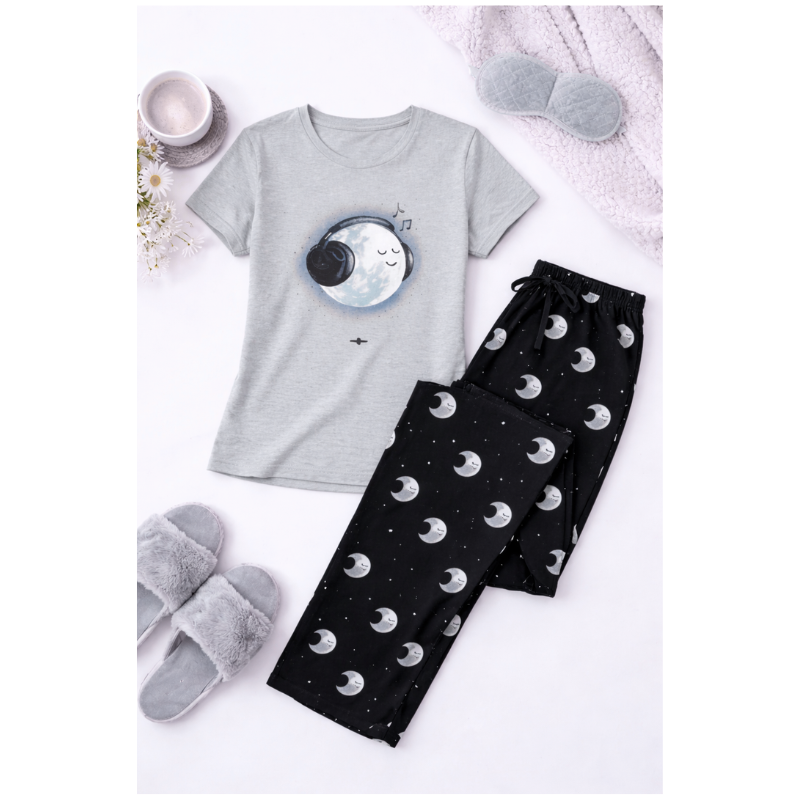 Moon Vibes Cotton Lounge Set – Bio Wash Soft Pajama with Pocket - Image 2