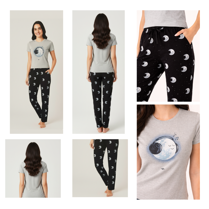Moon Vibes Cotton Lounge Set – Bio Wash Soft Pajama with Pocket - Image 3