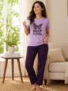 Women's Lavender Butterfly Print Cotton Night Suit Set – Keep Flying Graphic Lounge Wear Co-ord Set
